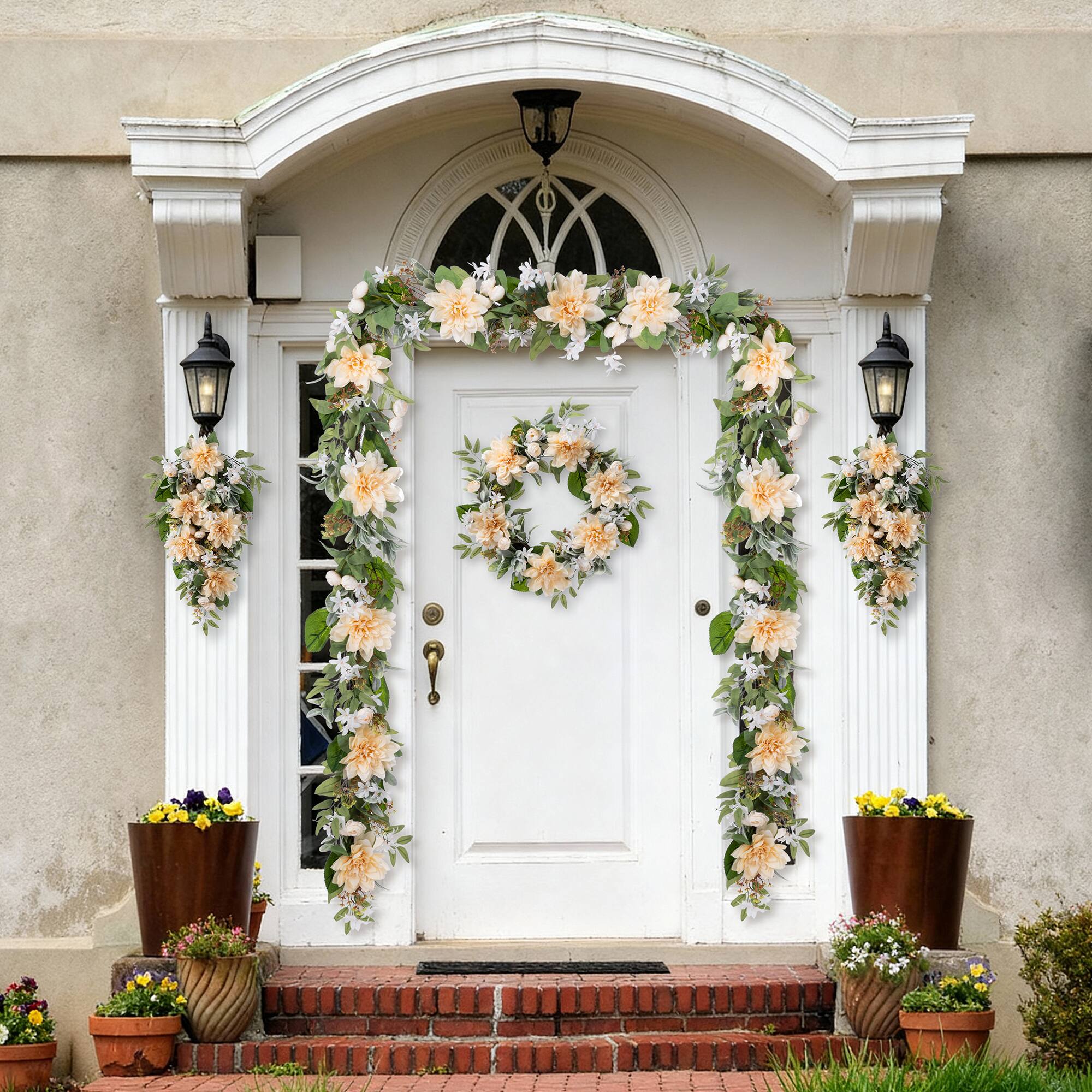 Glitzhome® 28" Peach Dahlia Floral Teardrop